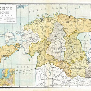 Vintage Estonia Map Print, 1925, Estonian Wall Art image 2