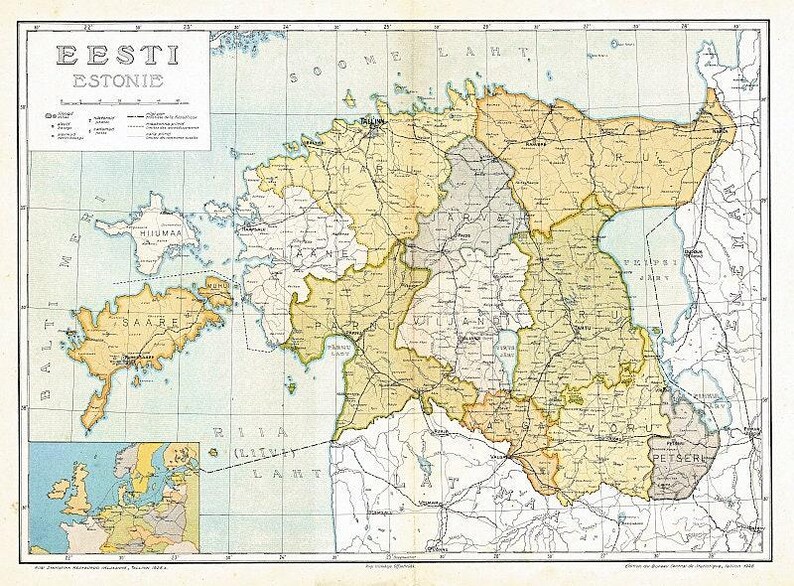 Vintage Estonia Map Print, 1925, Estonian Wall Art image 2