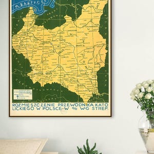 Vintage Poland Map Poster: 1936 Polish Wall Art Print