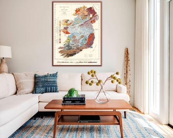 Mapa Geológico Vintage da Irlanda: Decoração de Parede de 1962