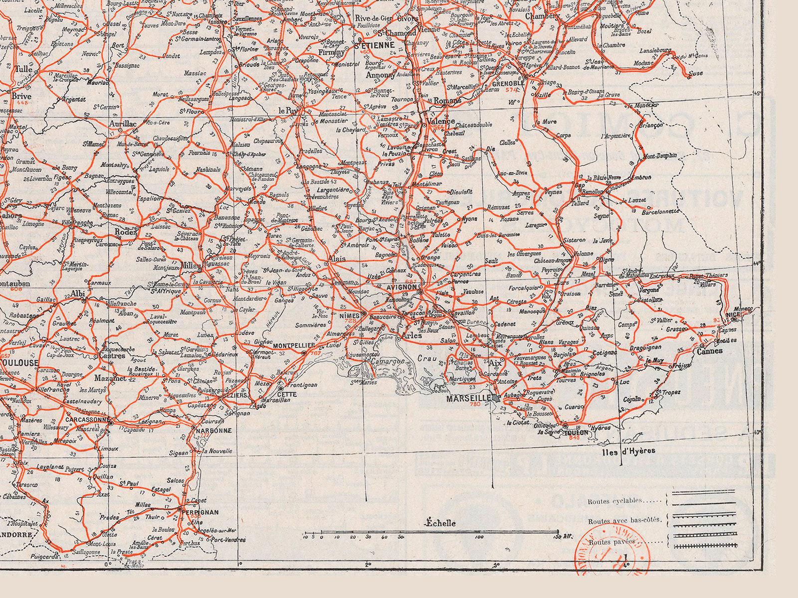 Vintage French Cycling Trails Map - Bicycle Enthusiast Gift