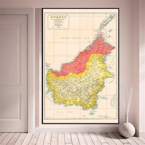 Vintage Borneo Map Print: Sarawak & Brunei Wall Art