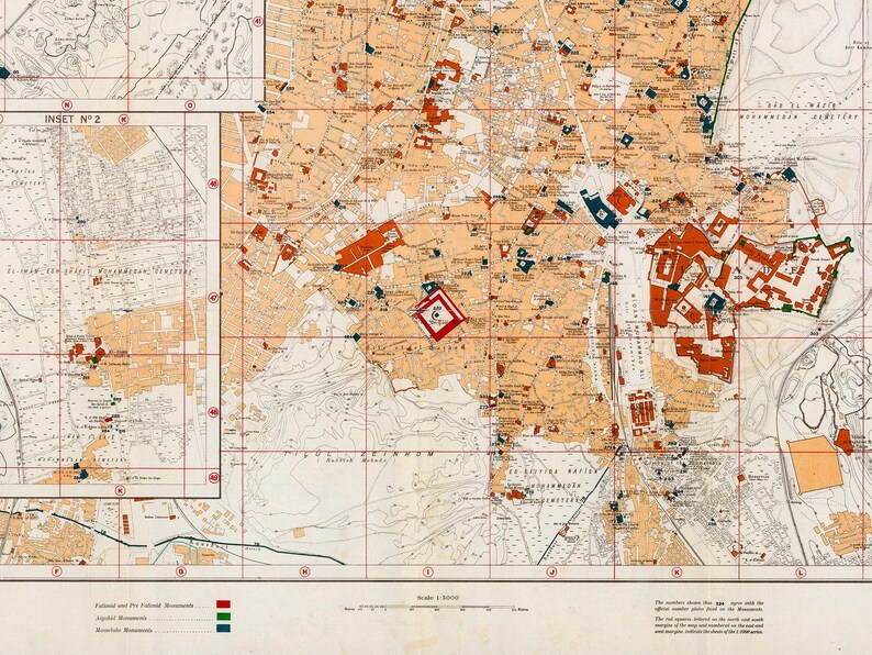 Vintage Cairo Map Print: Mohammedan Monuments, Egyptian Art - Etsy