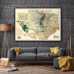 Oil and geological map of Texas, vintage Texas map, Texas geology, Texas home decor, Texas gifts.