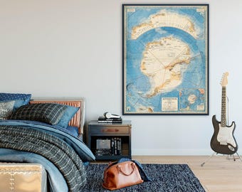 Vintage Antarctica Map Print: 1939 Antarctic Wall Art