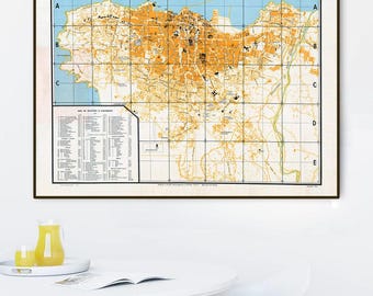 Vintage Beirut map, Plan de Beyrouth, Lebanon gift decor.