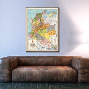 Alte Kolumbien Wandkarte, großer Kolumbien Druck, historische kolumbianische Kunstdruck.