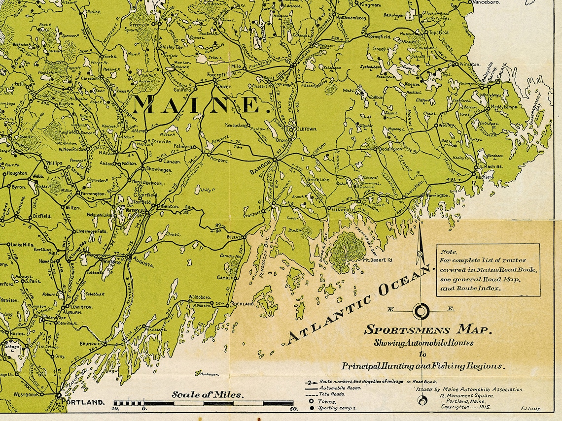 Vintage Map of Maine Old Maine Map Maine State Map Maine Etsy