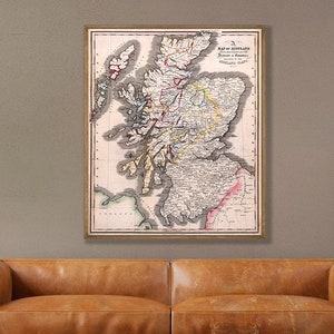 Carte des clans des Highlands, carte des clans d'Ecosse, clans d'Ecosse, clans écossais, art mural Ecosse, décoration d'intérieur Ecosse, carte historique de l'Ecosse.
