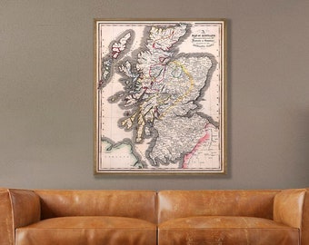 Highland Clans map, Clan Map of Scotland, Clans of Scotland, Scottish Clans, Scotland Wall Art, Scotland Home Decor, Historic Scotland map.