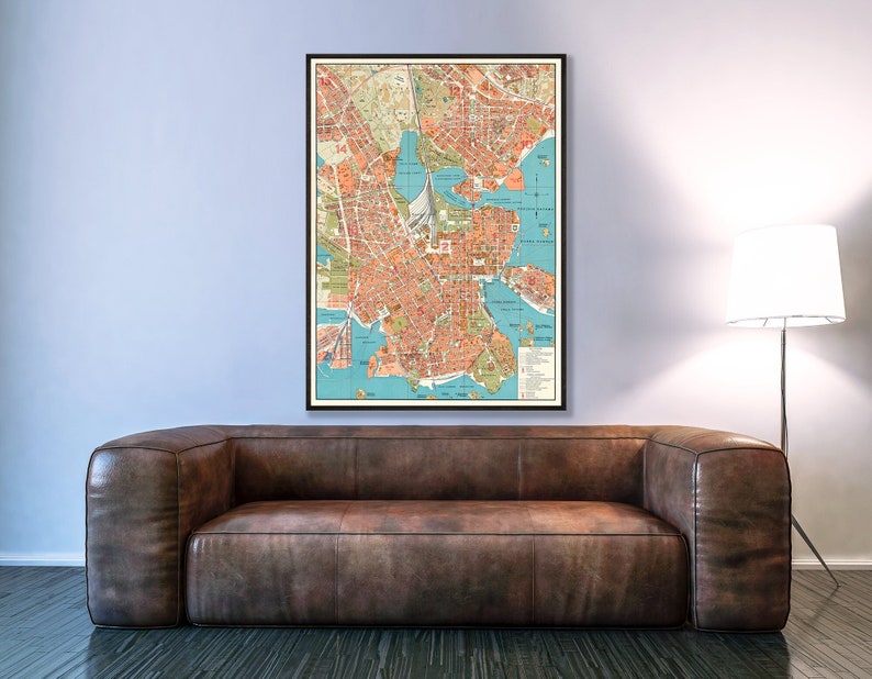 Vintage map of Helsinki, old Helsinki map, Helsinki print, Finland maps, Helsinki city map, Finland city map. image 1