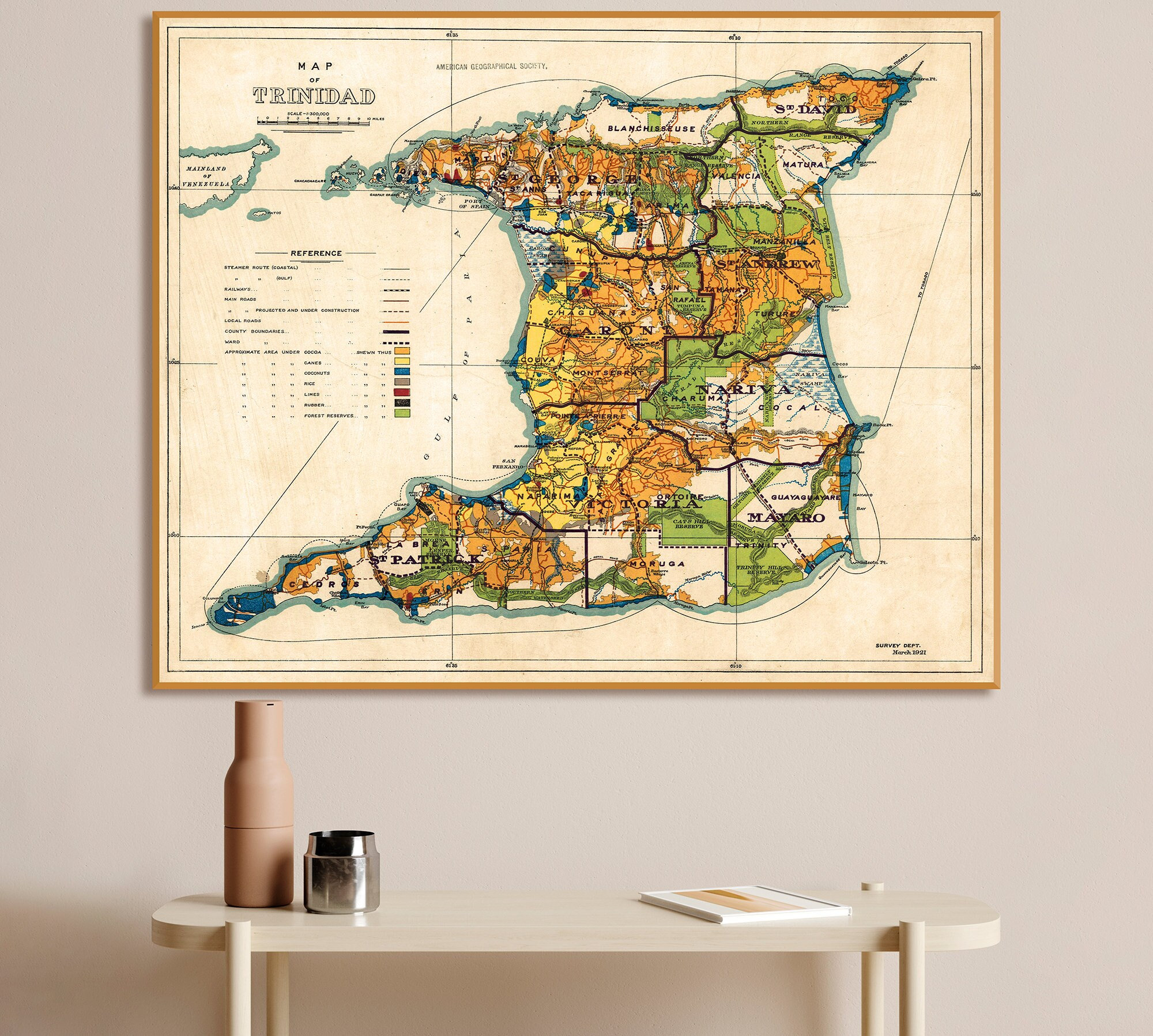Vintage map of Trinidad, old Trinidad print, Trinidad decor gift