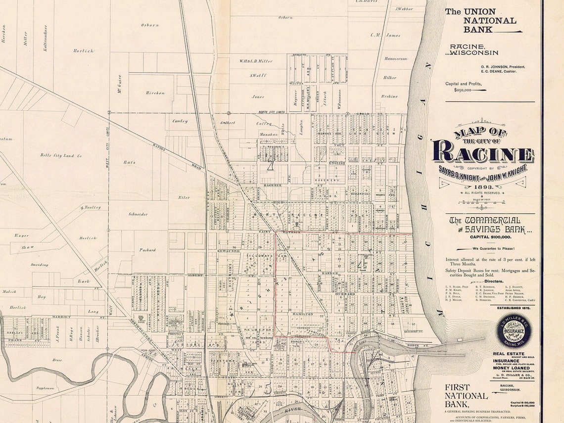 Vintage Map of Racine Wisconsin Old Racine Map Racine City Etsy