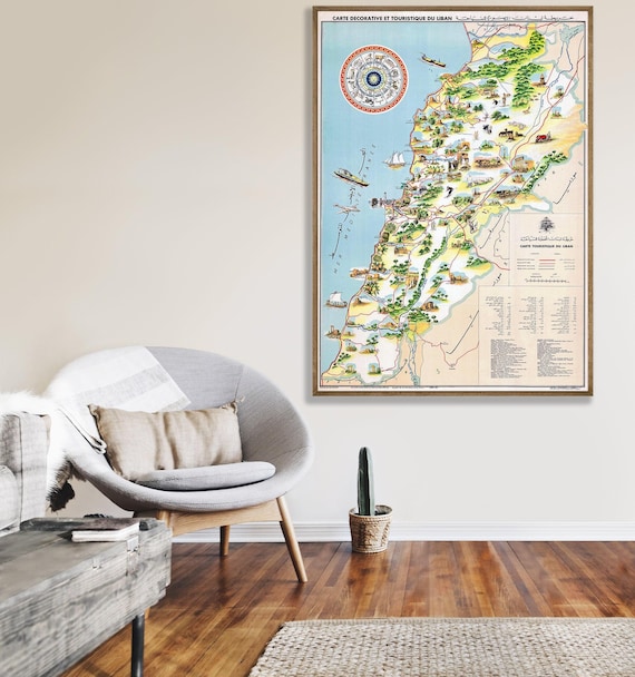 Vintage Lebanon Map | Pictorial Illustration Print | Mid-Century Travel Decor