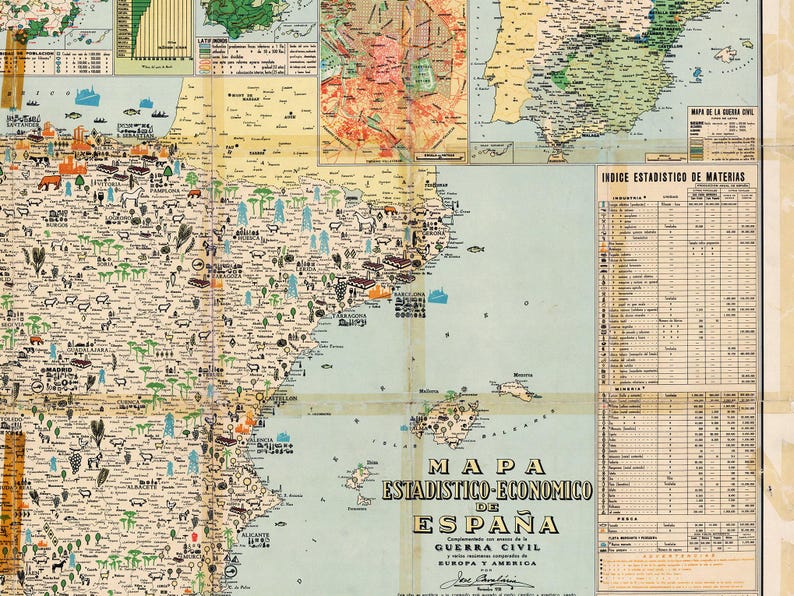 Vintage Spain Map Print: Large Spanish Wall Art image 2