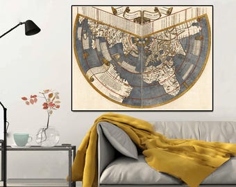 Stampa della mappa di Ruysch: la più antica raffigurazione dell'America, arte cartografica del mondo antico