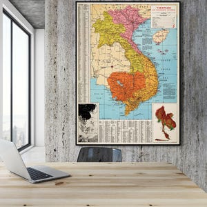 Stampa di mappa d'epoca del Vietnam: Indocina, Asia sud-orientale, 1965