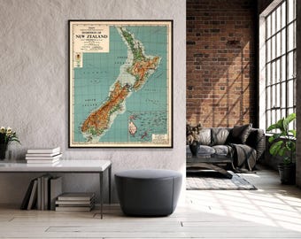 1851年のニュージーランド地図、高解像度プリント最大40x60インチ（100