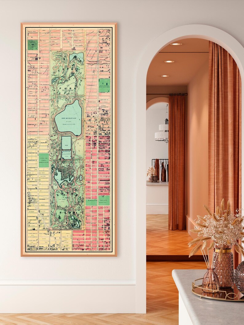Antique New York City Central Park Map Print, Central Park Wall Art