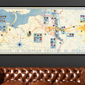 Carte des actions du VIIIe Corps, armée américaine, carte de la Seconde Guerre mondiale, batailles de la seconde guerre mondiale, carte de la victoire, carte de la seconde guerre mondiale, carte illustrée militaire, carte murale de la seconde guerre mondiale.