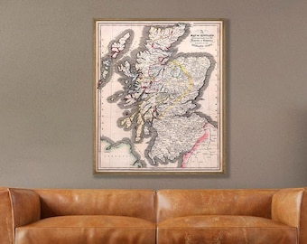 Schottische Highland Clans Karte, Vintage Scotland Wandkunst (1840)