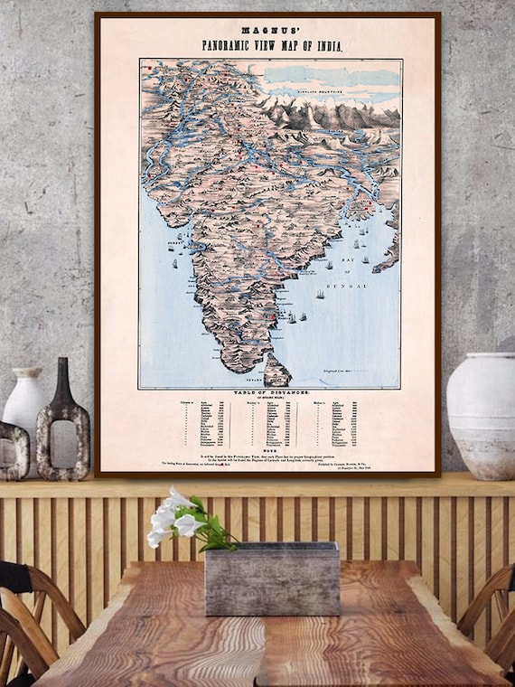 Antique India Map Art Old India Wall Art India Poster Map Etsy