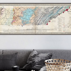 Antike geologische Karte des Bundesstaates Tennessee, Vintage Bundesstaat Tennessee Wanddekor, geologische Karten Druck.