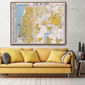Impresión artística del mapa vintage de Tel Aviv: un regalo histórico hebreo de Israel