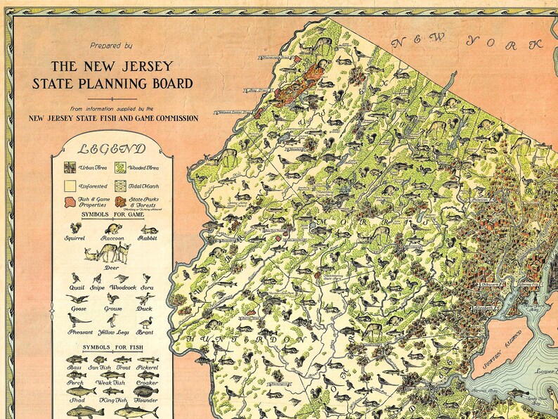 Fish and Game Map of New Jersey Vintage New Jersey Map New Etsy