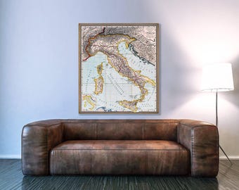 Antique Italy Map Print: 1887 School Map, Vintage Wall Art