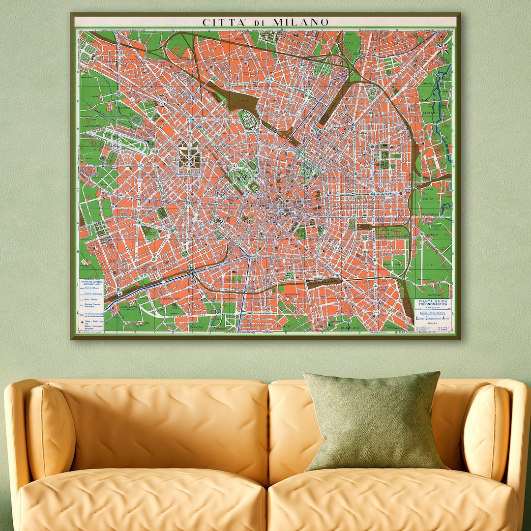 Vintage Milan Map , Milan Italy Wall Map Print, Italy Maps Decor. - Etsy