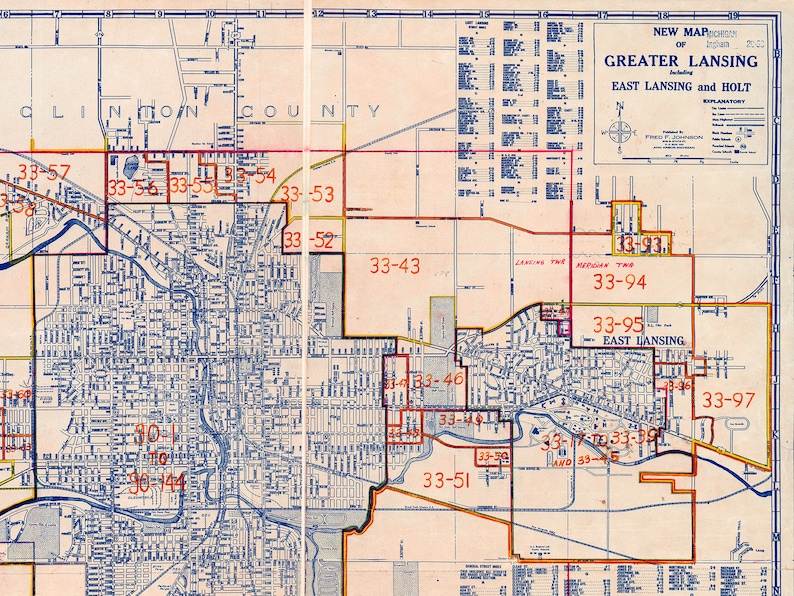 Vintage Map of Lansing Michigan Old Lansing Map Lansing - Etsy