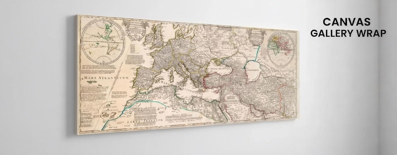Canvas Gallery Wrap - Historical map showing the Roman Empire and surrounding barbarian tribes in 400 AD, by cartographer Guillaume Delisle.