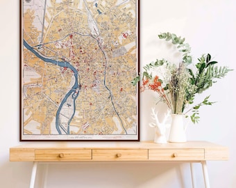 Impresión del mapa vintage de Toulouse: Plano de la ciudad de la antigua Francia, arte mural