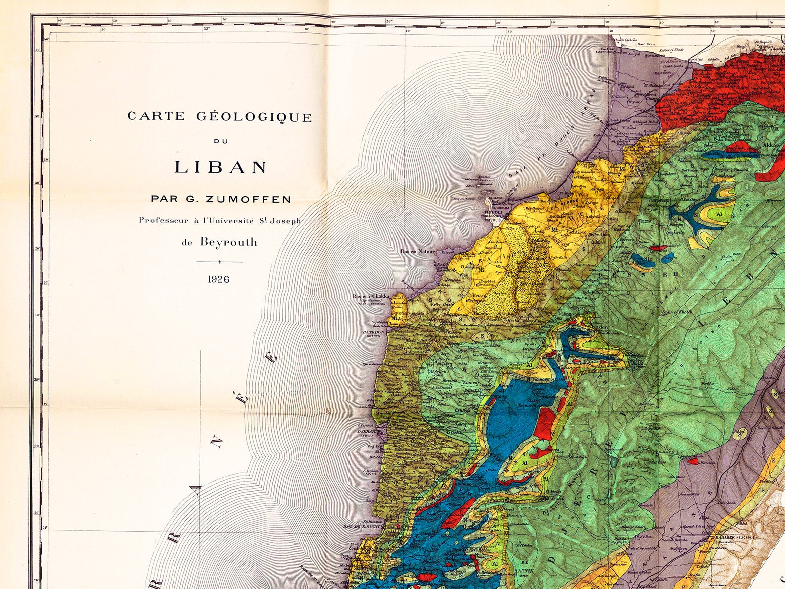Vintage Lebanon Wall Art Old Geological Map of Lebanon Etsy