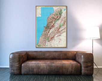 Lebanon Tourist Map, Historic Travel Poster, Middle East Wall Art