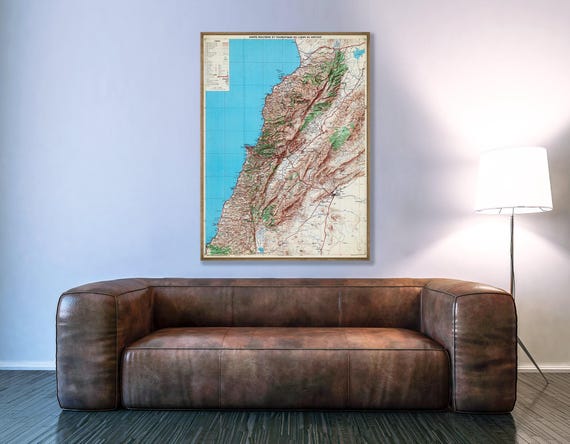 Lebanon Tourist Map, Historic Travel Poster, Middle East Wall Art