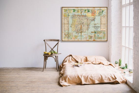 Vintage Spain Map Print: Large Spanish Wall Art