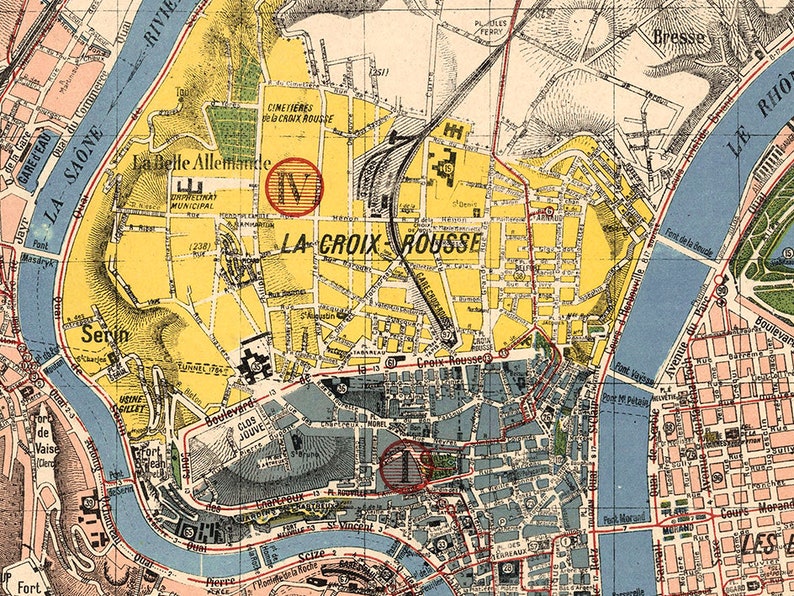 Vintage Map of Lyon Old Lyon Print Lyon France Lyon Art Etsy