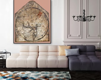 Hereford Mappa Mundi Print - Medieval World Map Reproduction, Antique Cartography Wall Art, Historical Home Decor