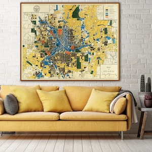 Mapa coleccionable del uso del suelo de Atlanta / Impresión vintage de desarrollo urbano / Mapa histórico de Georgia
