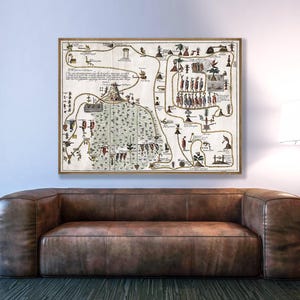 Oude Azteekse kaartafdruk: route Mexico-stad, historische kunst