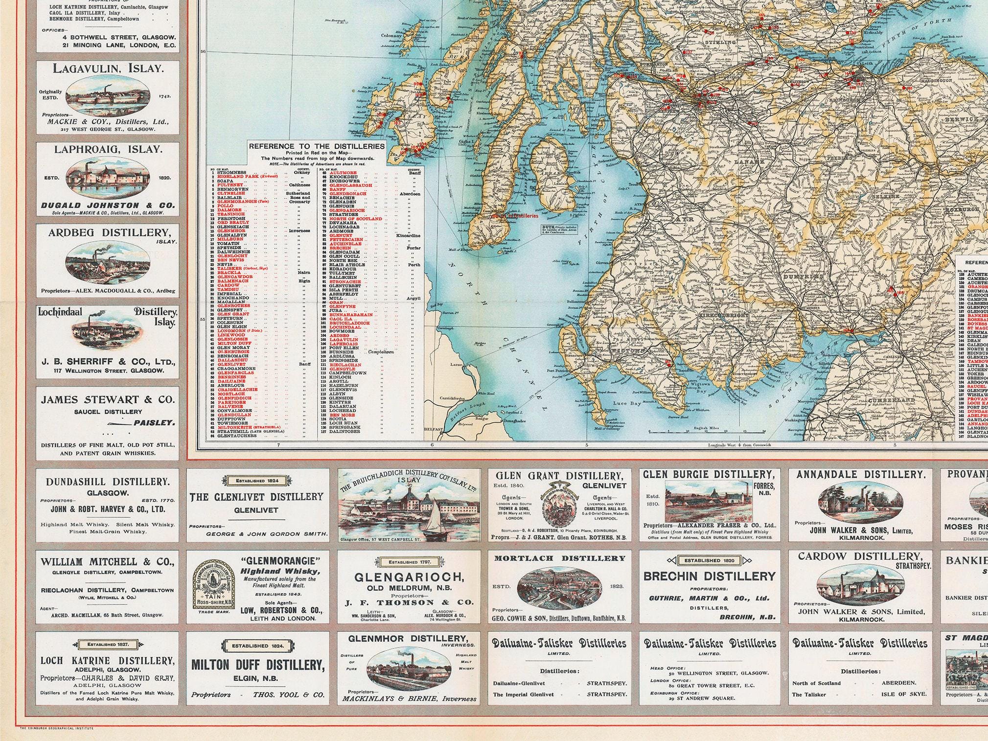 スコットランド蒸留所地図 - ヴィンテージウイスキー地域プリント