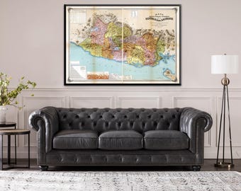 Impresión de mapa de El Salvador: arte mural vintage de gran formato de 1887