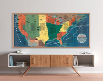 Impresión artística de un mapa de pesca vintage de Estados Unidos