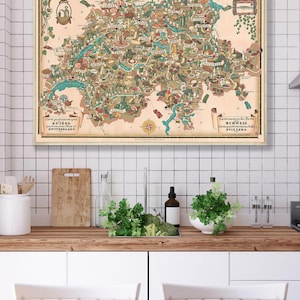 Swiss Food Map, Vintage 1939 Gastronomic Print | Paper And Canvas Options, Pictorial Culinary Poster