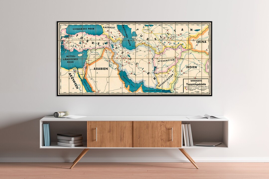 Vintage Map of Wellknown Carpet Regions in the Middle East and Central