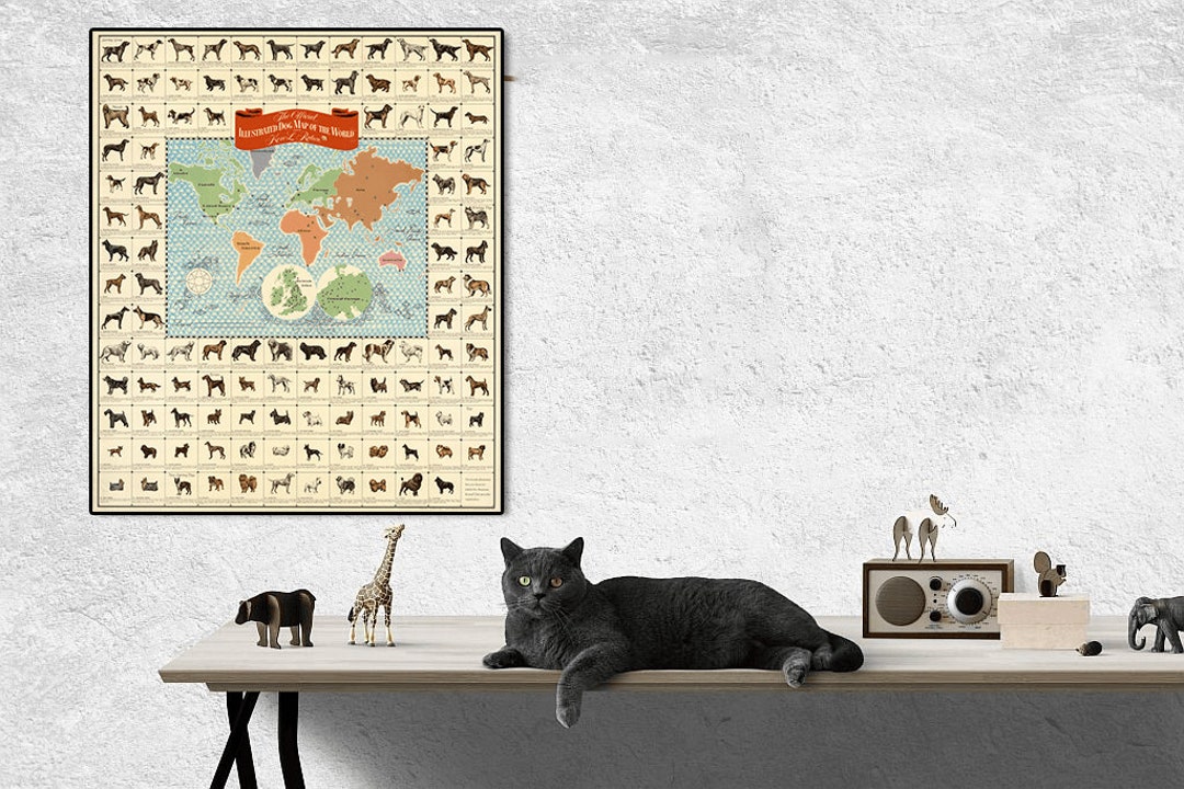 Vintage Illustrated Dog Map of the World Dogs Wall Art Dogs - Etsy