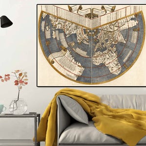 Representación más antigua de América, arte cartográfico antiguo, mapa de Ruysch, mapa famoso del mundo, decoración del hogar con mapas del mundo, impresión de arte de pared.