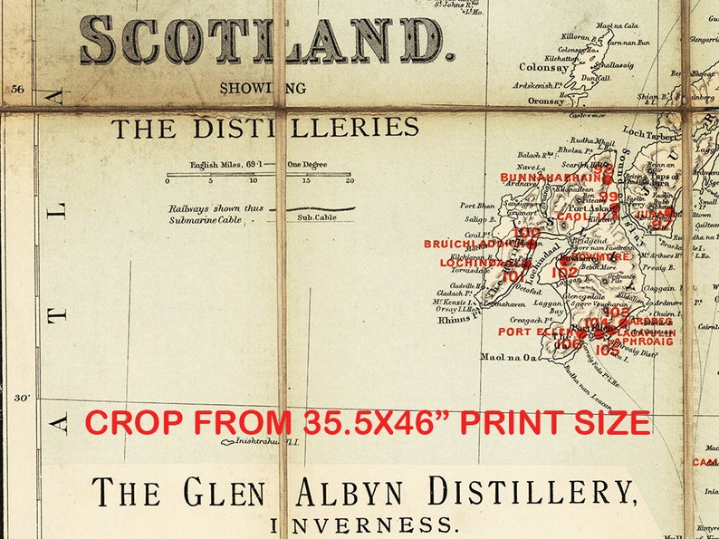 Scotland map showing the distilleries, Scotland's Whisky Map The Best Distilleries, Scottish Whisky poster gift. image 2